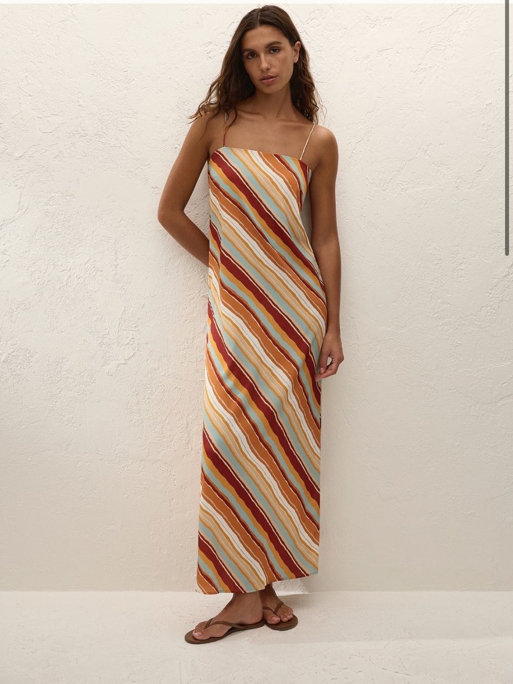Striped Slip Maxi Dress in Rust & Cream - Sleeveless Summer Dress